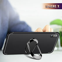 Coque Ultra Fine Silicone Souple Transparente avec Support Bague Anneau R01 pour Apple iPhone Xs Max Noir