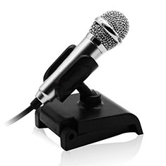 3.5mm Mini Microphone de Poche Elegant Karaoke Haut-Parleur avec Support pour Xiaomi Redmi Go Argent