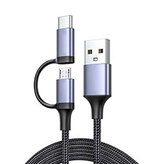 Cable Type-C et Mrico USB Android Universel 3A H01 pour Oppo Reno10 5G Gris Fonce