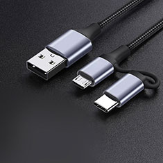 Cable Type-C et Mrico USB Android Universel 3A H01 pour Oppo Reno10 Pro+ Plus 5G Gris Fonce