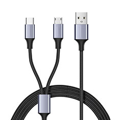 Cable Type-C et Mrico USB Android Universel T02 pour Xiaomi Poco X3 NFC Noir