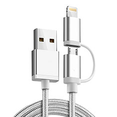 Chargeur Lightning Cable Data Synchro Cable Android Micro USB C01 pour Apple iPhone 13 Argent