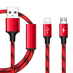 Chargeur Lightning Cable Data Synchro Cable Android Micro USB ML02 pour Apple iPhone 11 Pro Max Rouge