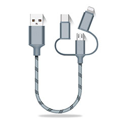 Chargeur Lightning Cable Data Synchro Cable Android Micro USB Type-C 25cm S01 pour Apple iPhone 14 Pro Gris