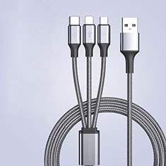 Chargeur Lightning Cable Data Synchro Cable Android Micro USB Type-C 3.5A H01 pour Huawei Y7 Prime Gris Fonce