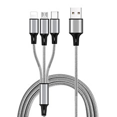 Chargeur Lightning Cable Data Synchro Cable Android Micro USB Type-C ML08 pour Samsung Galaxy F62 5G Argent