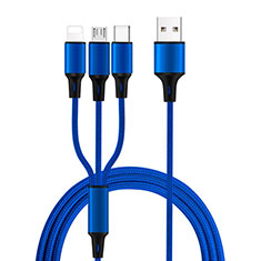 Chargeur Lightning Cable Data Synchro Cable Android Micro USB Type-C ML08 Bleu