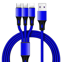 Chargeur Lightning Cable Data Synchro Cable Android Micro USB Type-C ML09 pour Oneplus 7 Pro Bleu