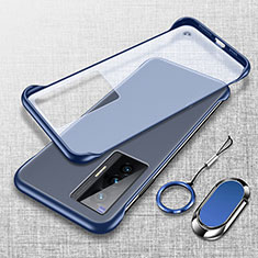 Coque Antichocs Rigide Sans Cadre Transparente Crystal Etui Housse avec Support Bague Anneau Aimante Magnetique pour Vivo X70 5G Bleu