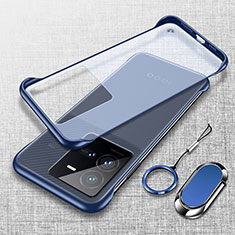 Coque Antichocs Rigide Sans Cadre Transparente Crystal Etui Housse avec Support Bague Anneau Aimante Magnetique pour Vivo X80 Lite 5G Bleu