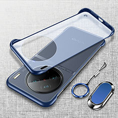 Coque Antichocs Rigide Sans Cadre Transparente Crystal Etui Housse avec Support Bague Anneau Aimante Magnetique pour Vivo X90 Pro 5G Bleu