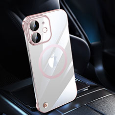 Coque Antichocs Rigide Transparente Crystal Etui Housse avec Mag-Safe Magnetic Magnetique QC1 pour Apple iPhone 12 Mini Or Rose