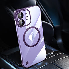 Coque Antichocs Rigide Transparente Crystal Etui Housse avec Mag-Safe Magnetic Magnetique QC1 pour Apple iPhone 12 Mini Violet