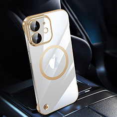 Coque Antichocs Rigide Transparente Crystal Etui Housse avec Mag-Safe Magnetic Magnetique QC1 pour Apple iPhone 12 Or