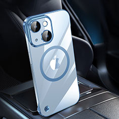 Coque Antichocs Rigide Transparente Crystal Etui Housse avec Mag-Safe Magnetic Magnetique QC1 pour Apple iPhone 14 Bleu
