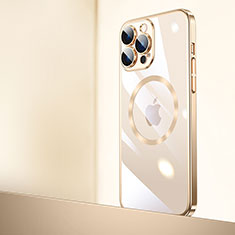Coque Antichocs Rigide Transparente Crystal Etui Housse avec Mag-Safe Magnetic Magnetique QC2 pour Apple iPhone 14 Pro Or