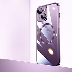Coque Antichocs Rigide Transparente Crystal Etui Housse avec Mag-Safe Magnetic Magnetique QC2 pour Apple iPhone 15 Plus Violet