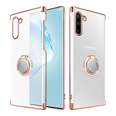 Coque Antichocs Rigide Transparente Crystal Etui Housse avec Support Bague Anneau Aimante Magnetique pour Samsung Galaxy Note 10 5G Or Rose