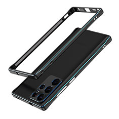 Coque Bumper Luxe Aluminum Metal Etui A01 pour Samsung Galaxy S21 Ultra 5G Bleu et Noir
