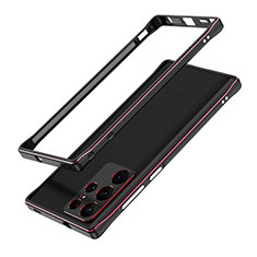 Coque Bumper Luxe Aluminum Metal Etui A01 pour Samsung Galaxy S21 Ultra 5G Rouge et Noir