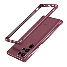 Coque Bumper Luxe Aluminum Metal Etui A01 pour Samsung Galaxy S21 Ultra 5G Vin Rouge