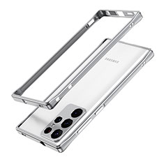 Coque Bumper Luxe Aluminum Metal Etui A01 pour Samsung Galaxy S22 Ultra 5G Argent