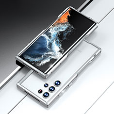 Coque Bumper Luxe Aluminum Metal Etui A02 pour Samsung Galaxy S21 Ultra 5G Argent