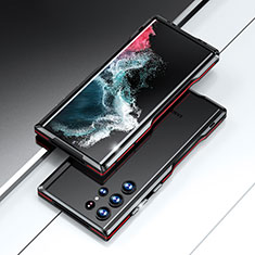 Coque Bumper Luxe Aluminum Metal Etui A02 pour Samsung Galaxy S22 Ultra 5G Rouge et Noir