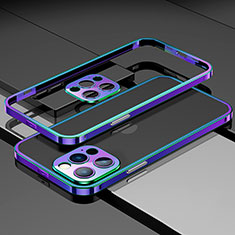 Coque Bumper Luxe Aluminum Metal Etui A03 pour Apple iPhone 13 Pro Bleu