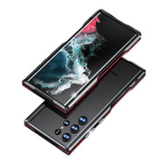Coque Bumper Luxe Aluminum Metal Etui A03 pour Samsung Galaxy S21 Ultra 5G Rouge et Noir