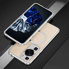 Coque Bumper Luxe Aluminum Metal Etui avec Mag-Safe Magnetic Magnetique pour Huawei P60 Argent