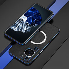 Coque Bumper Luxe Aluminum Metal Etui avec Mag-Safe Magnetic Magnetique pour Huawei P60 Pro Bleu et Noir