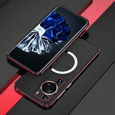 Coque Bumper Luxe Aluminum Metal Etui avec Mag-Safe Magnetic Magnetique pour Huawei P60 Pro Rouge et Noir