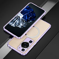 Coque Bumper Luxe Aluminum Metal Etui avec Mag-Safe Magnetic Magnetique pour Huawei P60 Pro Violet Clair