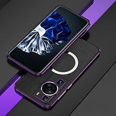 Coque Bumper Luxe Aluminum Metal Etui avec Mag-Safe Magnetic Magnetique pour Huawei P60 Pro Violet et Noir