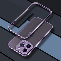 Coque Bumper Luxe Aluminum Metal Etui JZ1 pour Apple iPhone 13 Pro Max Violet Clair