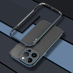 Coque Bumper Luxe Aluminum Metal Etui JZ1 pour Apple iPhone 15 Pro Bleu et Noir