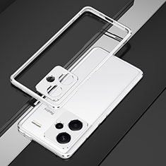 Coque Bumper Luxe Aluminum Metal Etui JZ1 pour Xiaomi Redmi Note 13 Pro+ Plus 5G Argent