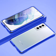 Coque Bumper Luxe Aluminum Metal Etui pour Samsung Galaxy S21 5G Bleu