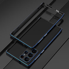 Coque Bumper Luxe Aluminum Metal Etui pour Samsung Galaxy S22 Ultra 5G Bleu et Noir