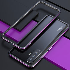 Coque Bumper Luxe Aluminum Metal Etui pour Vivo X50 5G Violet et Noir