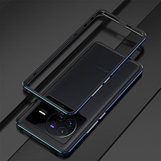 Coque Bumper Luxe Aluminum Metal Etui pour Vivo X80 5G Bleu et Noir
