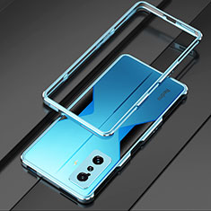 Coque Bumper Luxe Aluminum Metal Etui pour Xiaomi Poco F4 GT 5G Argent et Bleu