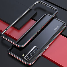 Coque Bumper Luxe Aluminum Metal Etui T01 pour Huawei Nova 7 SE 5G Rouge et Noir