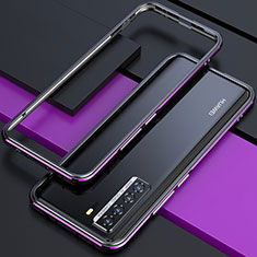 Coque Bumper Luxe Aluminum Metal Etui T01 pour Huawei P40 Lite 5G Violet et Noir