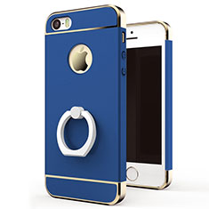 Coque Bumper Luxe Metal et Plastique avec Support Bague Anneau pour Apple iPhone 5 Bleu