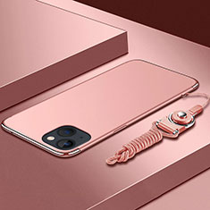 Coque Bumper Luxe Metal et Plastique Etui Housse avec Laniere pour Apple iPhone 13 Mini Or Rose