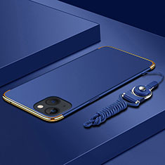 Coque Bumper Luxe Metal et Plastique Etui Housse avec Laniere pour Apple iPhone 14 Plus Bleu