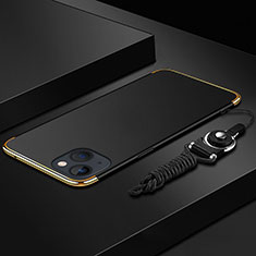Coque Bumper Luxe Metal et Plastique Etui Housse avec Laniere pour Apple iPhone 14 Plus Noir