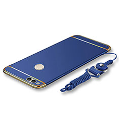 Coque Bumper Luxe Metal et Plastique Etui Housse avec Laniere pour Huawei Honor 7X Bleu